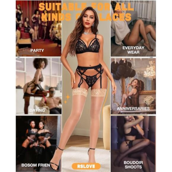 Women's Lace Top Thigh High Sheer Stockings Nude - Picture 5 of 5